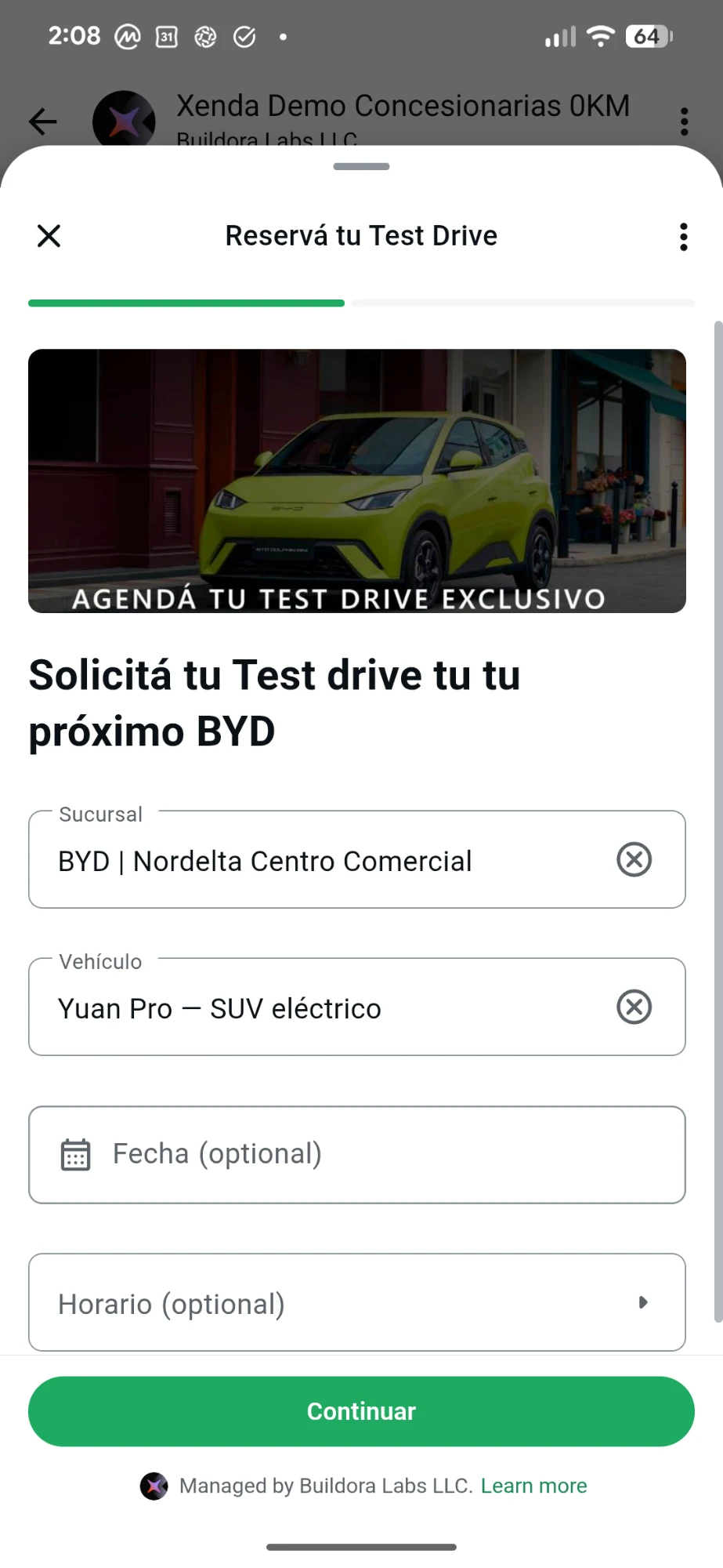 Reserva de test drive en WhatsApp